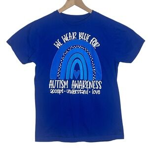 Womens Royal Blue Autism Awareness Rainbow T Shirt Accept Understand Love